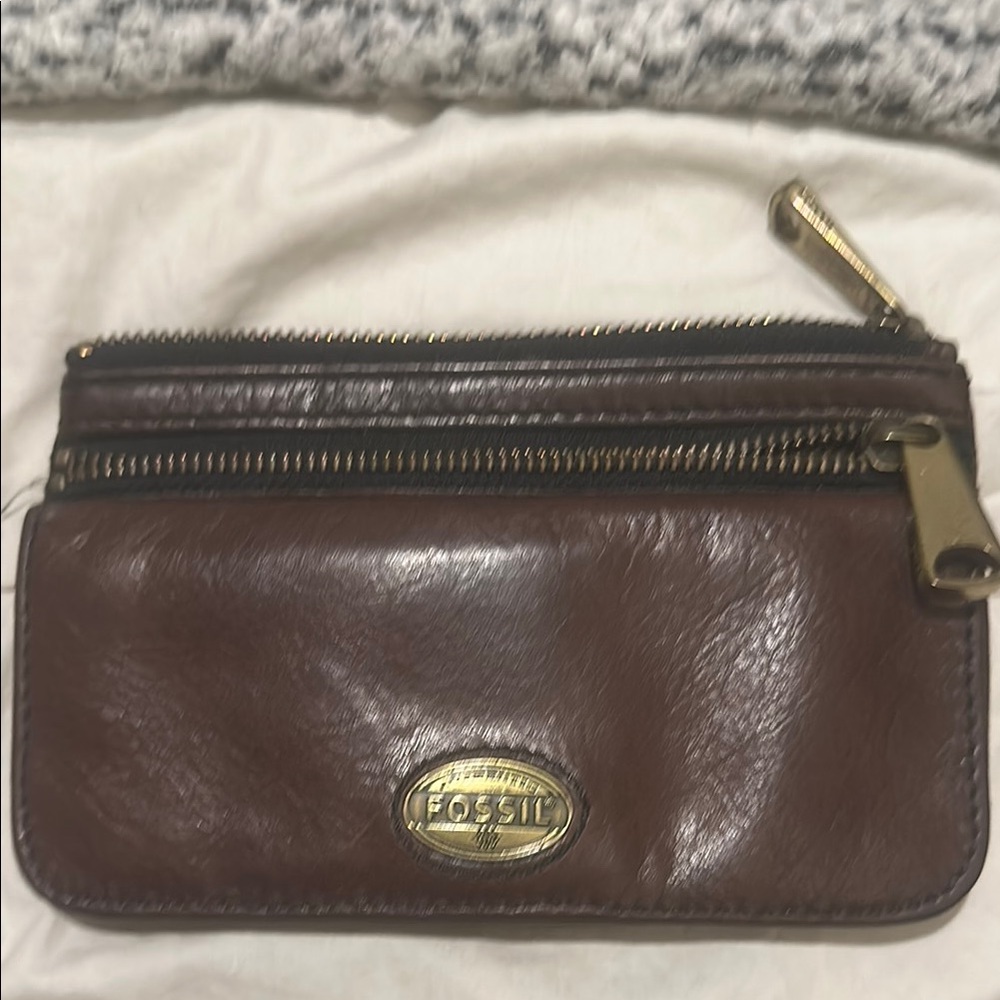 Fossil Brown Leather Zip Wallet